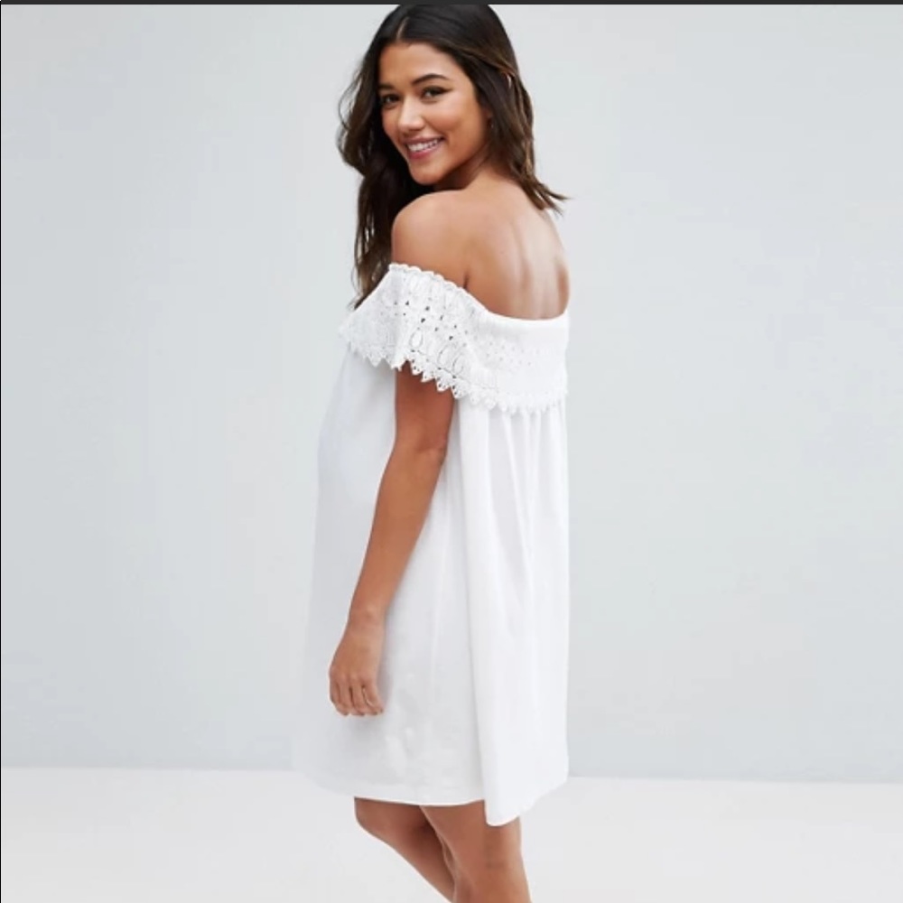 Off the shoulder maternity dress with lace detail